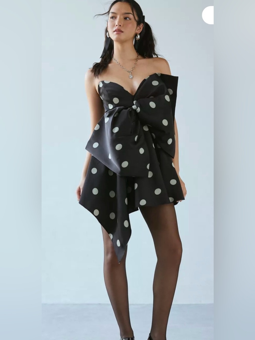 Bardot polka dot cocktail mini dress with bow. Size 8